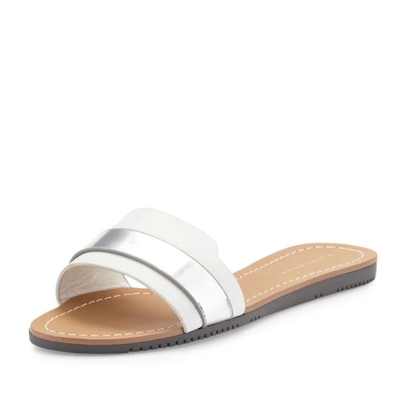 ELIE TAHARI  Women's Negril •Chrome/Argento• Leather Slide Sandal - Picture 1 of 3